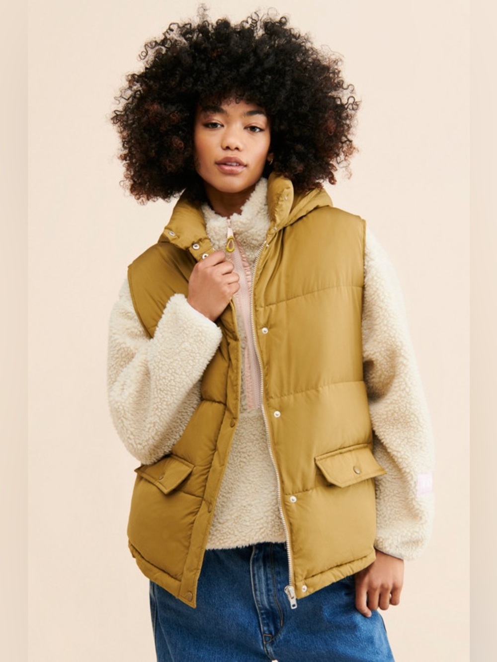 Free People Dreamers Puffa Vest NWT Marigold Mustard Yellow